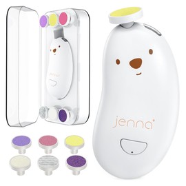 Jenna® New Electric Baby Nail File with 6 Adaptable Tips | Painless Baby Nail Cutter Accessory for Newborn Babies | Low Noise Integrated Light | Baby Care Kit (White)