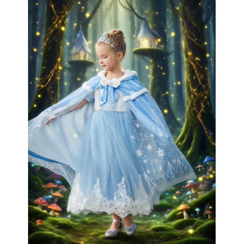 PURFEEL Girls Luxurious Velvet Snowflake Cape Kids Princess Hooded Cloak