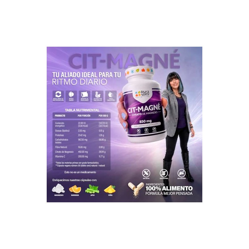 Citrato de Magnesio 850 mg 120 Cápsulas Veganas Formulated by