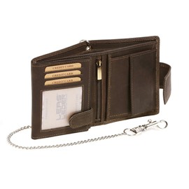 Mens and Ladies Wallet with chrome chain Biker wallet vertical format Vintage-Style LEAS MC, Genuine Leather, brown - ''LEAS Chain-Series''