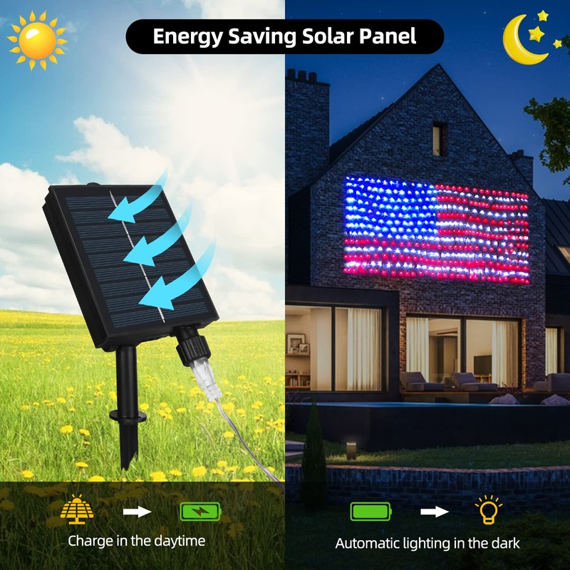 Green Convenience American Flag Lights with 420 LED String Light,2-in-1