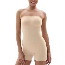 SHAPERX Strapless Shortie Bodysuit for Women Tummy Control Shapewear Seamless Sculpt Body Shaper with Removable Straps,SZ5217-Beige-S/M