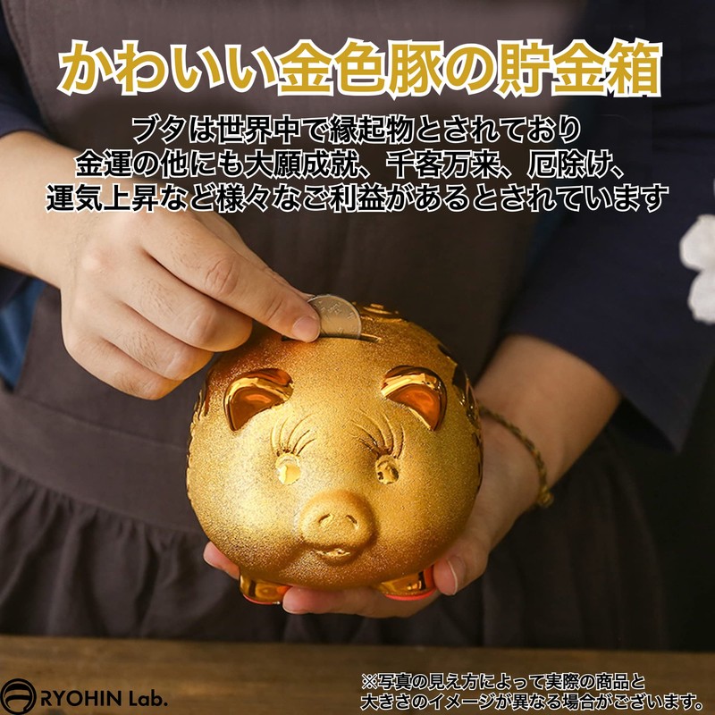RYOHIN Lab. Pig Piggy Bank, Gold, Good Luck Up, Lucky