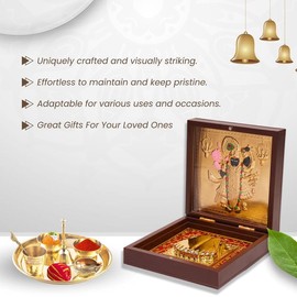 LoveNspire Gold Plated Laxmi Ganesha, Radha Krishna, Shrinath Ji, Ganesh, Ram Laxman Sita (ram Darbar) with Charan Paduka - Diwali Housewarming Return Gift Pooja Room Decor Hindu God Paduka Prayer Box - Style: Laxmi Ganesh