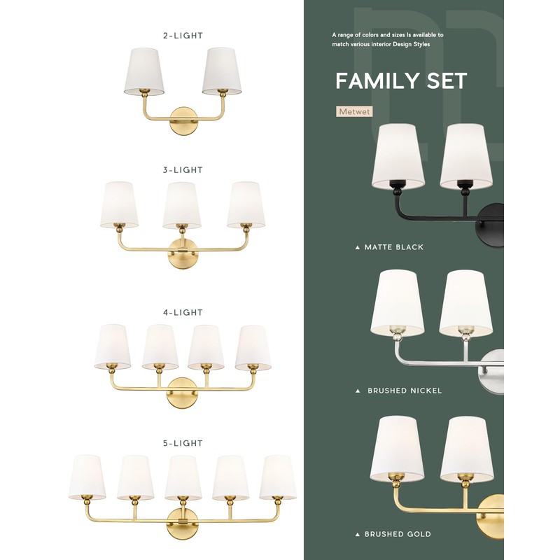 METWET Bathroom Light Fixtures, Brushed Gold Vanity Lights with Flared