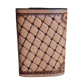 Ranger Belt Company Natural Leather Tri-fold Wallet Floral Feathers Tooled by Ranger Belt Company
