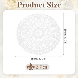 sourcing map 2 Pcs Lace Doilies for Tables, 14 Inch Round Lace Placemats, Handmade Crochet Cotton Lace Coasters for Kitchen Dining Room Wedding, White & Flag