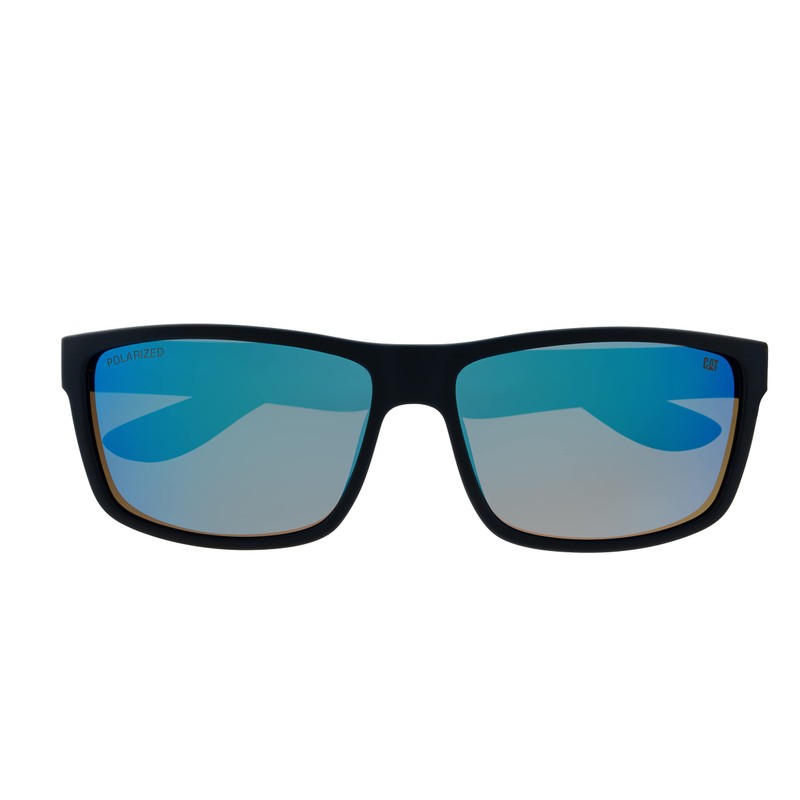 CAT 8018 Men's Polarized Rectangular Sunglasses, Rubberized Matte Navy, 61