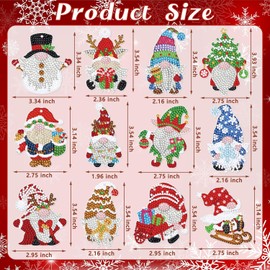 Diamond Painting Christmas, Pack of 12 5D Diamond Painting Key Ring Diamond Painting Pendant Children, Diamond Painting Christmas Craft Set Crafts Christmas DIY Christmas Tree Decoration