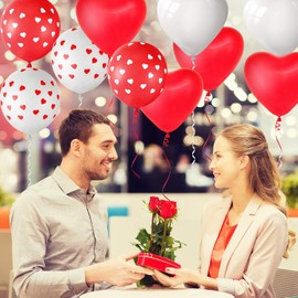 MIAHART 60 Pack Heart Balloons Decorations Kit for Valentine's Day, Wedding, Birthday Party, etc. 60 Pcs Heart Balloons, 4 Ribbons. Red, White. 12 Inch/30cm, 10 Inch/25cm. Latex. Unisex. All Ages.