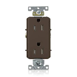 Leviton TDR15 15 Amp, 125 Volt, Decora Plus Duplex Receptacle, Straight Blade, Tamper Resistant, Commercial Grade, Self Grounding, Brown