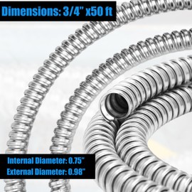 Yaocom Metal Flexible Conduit 50 ft Reduced Wall Flexible Conduit Galvanized Steel Outdoor Electrical Conduit for Greenfield Wiring (3/4 Inch)