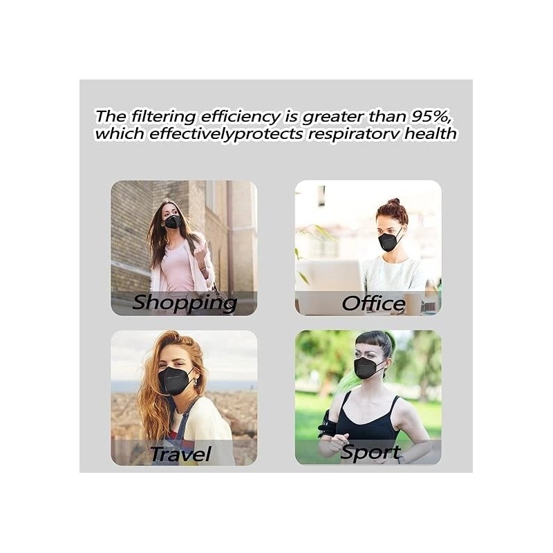 Unbranded 50pcs KN95 Black Face Masks - 5-Layer Dust Protection