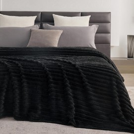KORBLISS Super Soft King Size Blanket for Bed, Premium Silky Fleece with 3D Jacquard Wheat Decorative, Lightweight and Cozy for Living Room, and All-Season Use, 90x102 Inches.Black