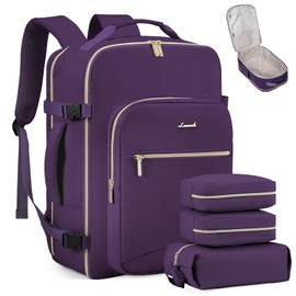 LOVEVOOK Carry on Travel Backpack, 50L Waterproof Large 18 inch Laptop Luggage Daypack as Personal Item Flight Approved, Business Weekender Overnight with 3 Packing Cubes, Dark purple