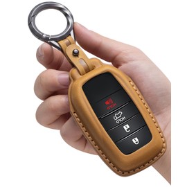 YONUFI for Toyota Key Fob Cover Leather Car Key Fob Case Keychain Compatible for Venza Tundra Rav4 Prime Sienna Corolla Cross Crown Hilux Key Holder -Brown
