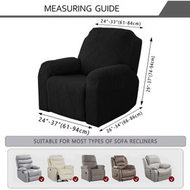 KELUINA 2024 New Jacquard Recliner Chair Covers, Stretch Polyester Spandex Recliner Cover, Reclining Sofa Cover with Elastic Side Pocket, Armchair Cover (Black,1 Seater)