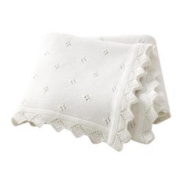 Hadetoto Baby Blanket 100% Cotton Knit Baby Blankets Baby Gifts Baby Essentials for Newborn, 100 x 80 cm (White)