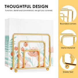 Napkin Holder Gold Color for Kitchen Dining Table, Upright Modern Paper Napkin Storage Stand, Decorative Metal Wire Design Napkin Standing Dispenser
