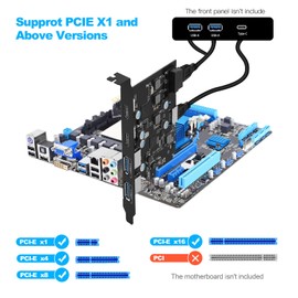 YEELIYA 6-Ports USB PCIe Card PCI Express to Type C(2),USB Type-A（2） Expansion Card with Internal 19 Pin Connector/Type E（A-Key） Front Panel Adapter for Desktop PC Support Window and Linux Mac OS