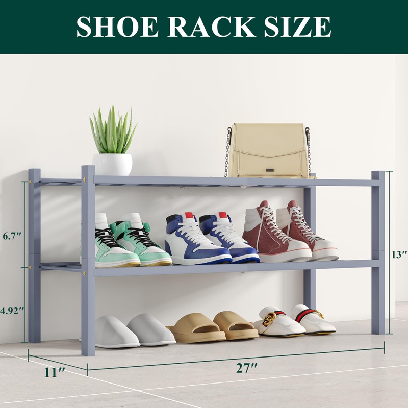 Smiry Shoe Rack, 2 Tier Bamboo Shoe Organizer, Stackable Free
