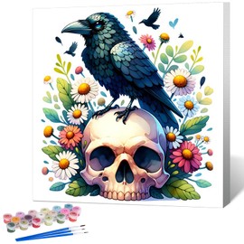 Framed Paint by Numbers Kit for Adults Beginner Skull, Adult Paint by Number Kits on Canvas Framed, DIY Acrylic Oil Painting by Numbers with Frame, Crow for Home Decor Gift 10 X 10 Inch