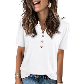 Short Sleeve Shirts for Women Summer Spring Casual Loose Fit Tops White