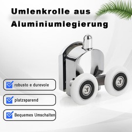 Voarge Curved Shower Door Rollers with Double Sliding Door Accessories for Shower Enclosure Replacement and Fixing 2 Top Rollers + 2 Wheels (Silver, 25mm)