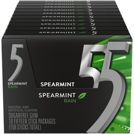 5 Gum Spearmint Rain Sugarfree Chewing Gum 15 Count Pack of 10