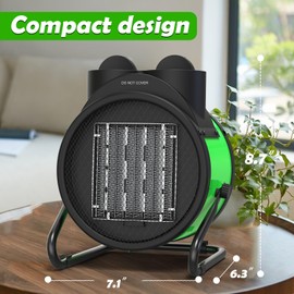 SISUPASSIE Outdoor Heaters for Patio, 1500W Portable Garage Heater with Overheat Protection & 3S Fast Heating, Non-Slip Cushion, Electric Space Heater for Patio, Garage, Greenhouse, Bedroom, Green