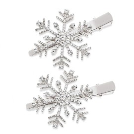 Soochat Rhinestone Snowflake Hair Clips Sparkly Crystal Snowflake Hairpin Xmas Snowflake Hair Barrette Winter Holiday Party Hair Accessories Gift (Silver)