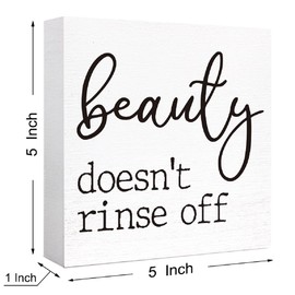 Funny Bathroom Wood Sign Beauty Doesn't Rinse Off Wood Block Sign for Bathroom Shelf Toilet Restroom Home Tabletop Desk Decor,Farmhouse Bathroom Wooden Box Sign