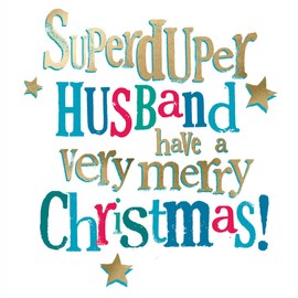 Brightside Husband Christmas Card, Christmas Card toSuper Duper Husband, Merry Christmas Husband, MultiColoured Words