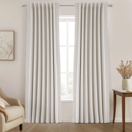 UHITECH Linen Cream Bedroom Blackout Curtains for Living Room Pinch Pleated Curtain 84 Inches Long 2 Panels Set 100% Black Out Drapes Back Tab/Rod Pocket Thermal Insulated