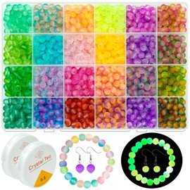 1560pcs 6mm Glow in The Dark Beads for Bracelets, 24 Color Glow in The Dark Glass Beads for Jewelry Making Round Loose Spacer Rainbow Beads for DIY Craft Friendship Necklace Earring (6MM Glowing)