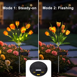 Aolyty Solar Garden Lights Outdoor, Solar Tulip Lights 2 Pack with 14 Tulip Flowers, IP65 Waterproof LED Stake Light for Pathway Patio Yard Landscape Decorative (Orange)