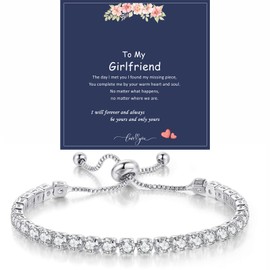 Fehki Gifts for Mum/Grandma/Sister/Nanny/Wife,Tennis Bracelet for Women Teen Girls Birthday Christmas Valentines Day Graduation Gifts for Women Girls (06.Girlfriend)