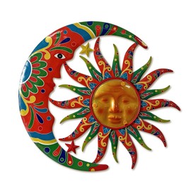 Limygus Sun and Moon Wall Decorations for Outdoor, Colorufl Metal Sun Wall Art Decor with Moon & Stars Perfect for Patio, Garden, Yard, Living Room, Bedroom