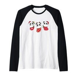 Cute Pandas In Christmas Stockings For Christmas Raglan Baseball Tee