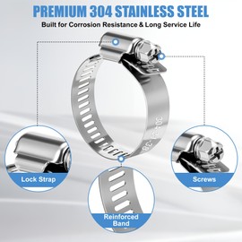 50-Piece 304 Stainless Steel Worm Gear Hose Clamp Assortment 1/4" to 1-1/2" (6–38mm) | Adjustable Pipe Clamps for Plumbing, Automotive, Marine & HVAC | DIY, Home & Garden Use