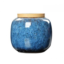 123Arts Ceramic Sugar Bowl Tea Canister with Sealed Wooden Lid