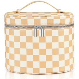 UUYUUY - Estuche de maquillaje para cambiador, blanco, beige (Beige and White)