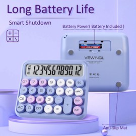 VEWINGL Mechanical Switch Calculator, 12 Digit Large LCD Display and Buttons, Great for Everyday Life and Basic Office Work, with Battery