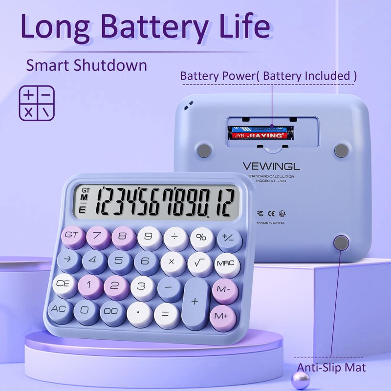 VEWINGL Mechanical Switch Calculator, 12 Digit Large LCD Display and