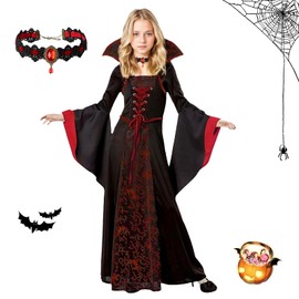 DAZZTIME Vampire Costume Girls, Vampire Costume Children, Vampire Costume, Carnival Cosplay, Vampire Witch Costume Set, Children's Vampire Dress for Carnival, Fancy Dress, Theme Party