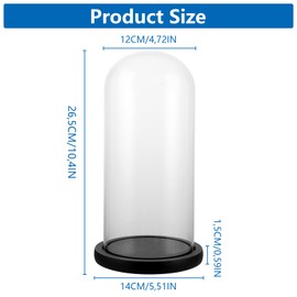 SHUESS Glass Bell with Black Wooden Base, 26 cm High Glass Dome Decoration, Glass Dome Transparent Glass Dome for Lights, Decoration, Home Accessory