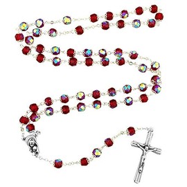 Red and Silver Rosary | Beautiful Glass Beads | Religious Crucifix Cross Necklace | A Great Gift For Any Occasion | Christian Jewelry