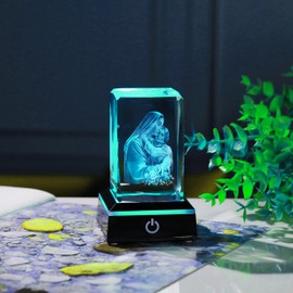 3D Crystal Virgin Mary Figurine Statue - Christian Gifts for Women Men with Colorful Light Base - Laser Engrave Religious Gifts for Friends Birthday Unique
