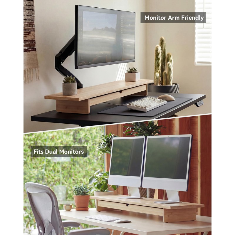 WELL WENG 42" Dual Monitor Stand Riser with Large Drawer