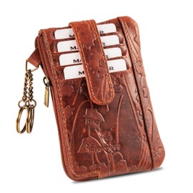 MATADOR K-0111 Key Ring Real Leather with Credit Cards, Printed-brown